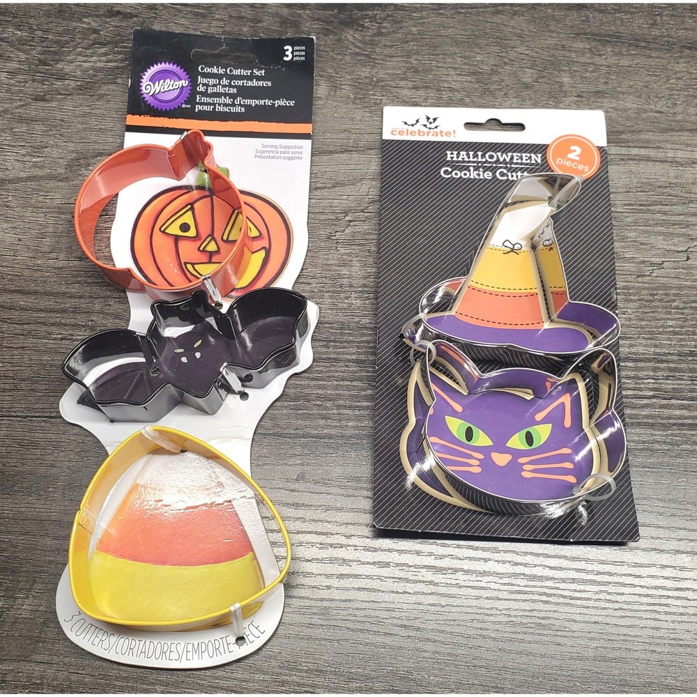 Wilton Cookie Cutters Halloween Celebrate Lot Of 5 Pumpkin Cat Bat Witch NEW
